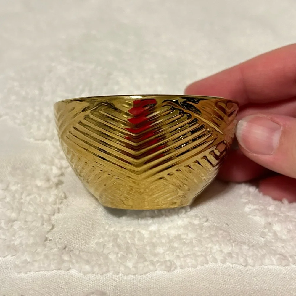 Raised Chevron Design Gold & White Porcelain Mini Dip Bowl or Ring/Jewelry bowl
